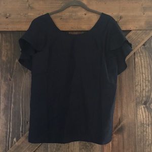 Ann Taylor Navy Linen Open Back Top